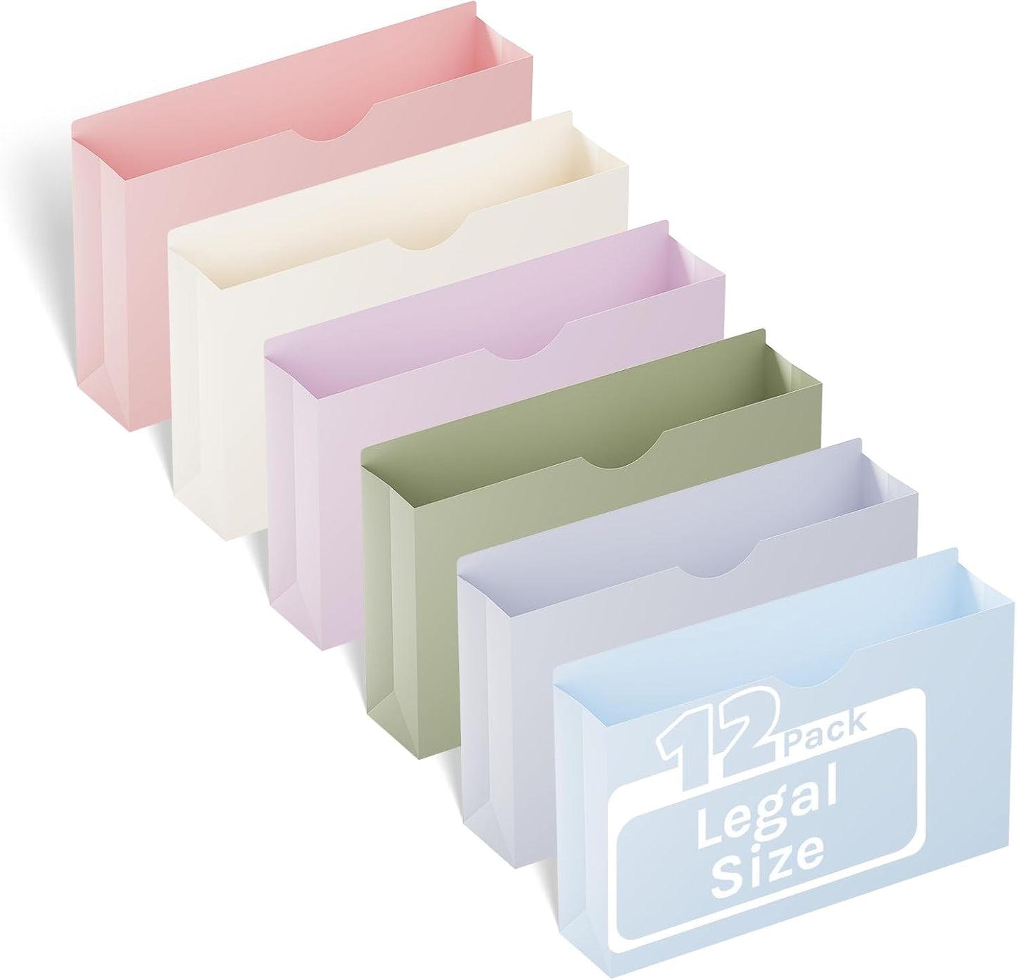 ANSOOK Plastic File Jackets,3" Legal Size Manilla Folders,12 Pack Expanding File Folder,Heavy Duty Expansion Pocket,File Cabinet Folders,Straight Cut Tab,Morandi Color Manila Folder for Home Office