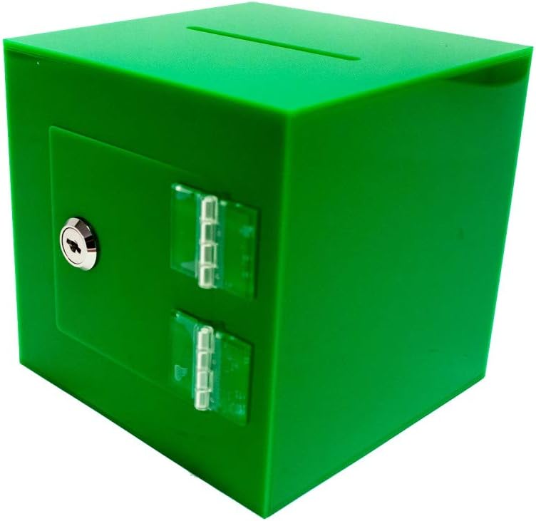 Source One Premium Acrylic Cube Donation Box with Deluxe Rear Open Door and Cam Lock Suggestion Box (10 Inch, Green)