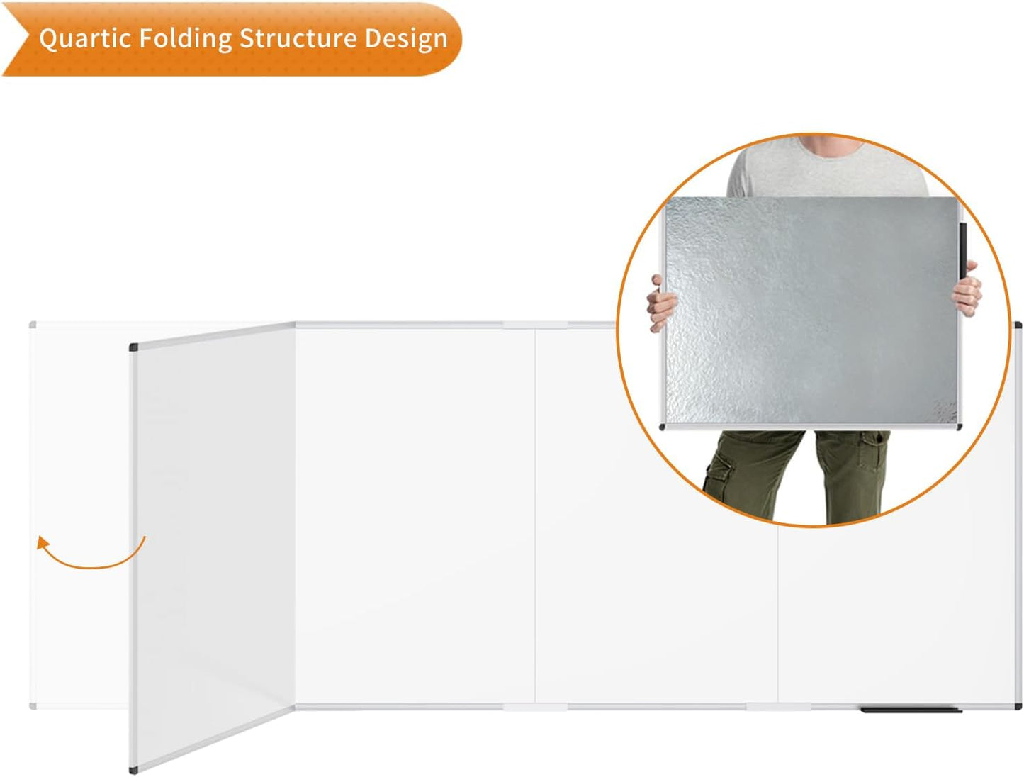 VIZ-PRO Magnetic Dry Erase Board, 120 X 48 Inches, Foldable Wall-Mounted Whiteboard with Silver Aluminum Frame & Marker Tray for School Office and Home 10' X 4'