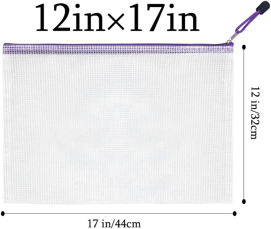 Mesh Zipper Pouch Bag,A3 Zipper Bag for Organizing Storage, Waterproof Zipper Pouch,17" x 12"/44cm x 32cm, File Bag for School and Office Supplies (Purple)