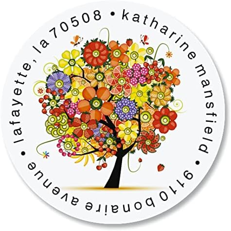 Colorful Images Blooming Tree Floral Return Address Mailing Labels, Personalize with Name & Address, Set of 144 Self Adhesive, Easy Peel Flat Label Sheets, Round, 1 Design