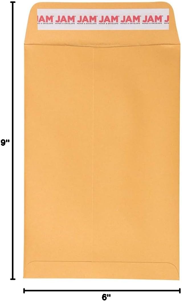 JAM PAPER 6 x 9 Open End Catalog Envelopes with Peel and Seal Closure - Brown Kraft Manila - Bulk 250/Box