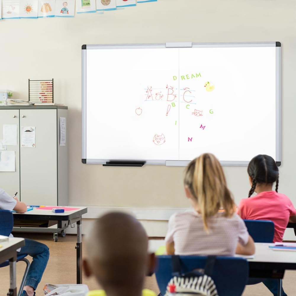 VIZ-PRO Magnetic Dry Erase Board, 60 X 36 Inches, Foldable Wall-Mounted Whiteboard with Silver Aluminum Frame & Marker Tray for School Office and Home 5' X 3'