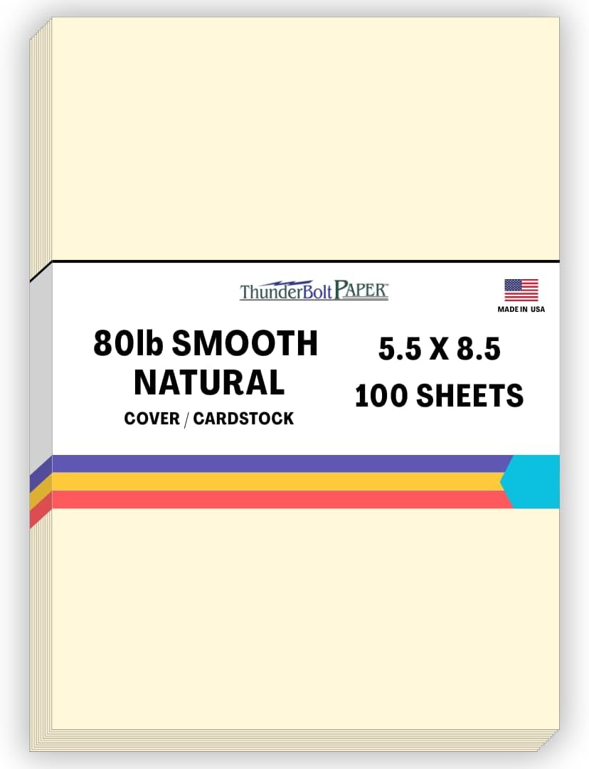 100 Natural Smooth Card Stock Sheets Paper - 5.5 X 8.5 Inches Half Letter | Statement Size - 80# (80 lb/Pound) Cover Weight - Quality Paper - Smooth Finish