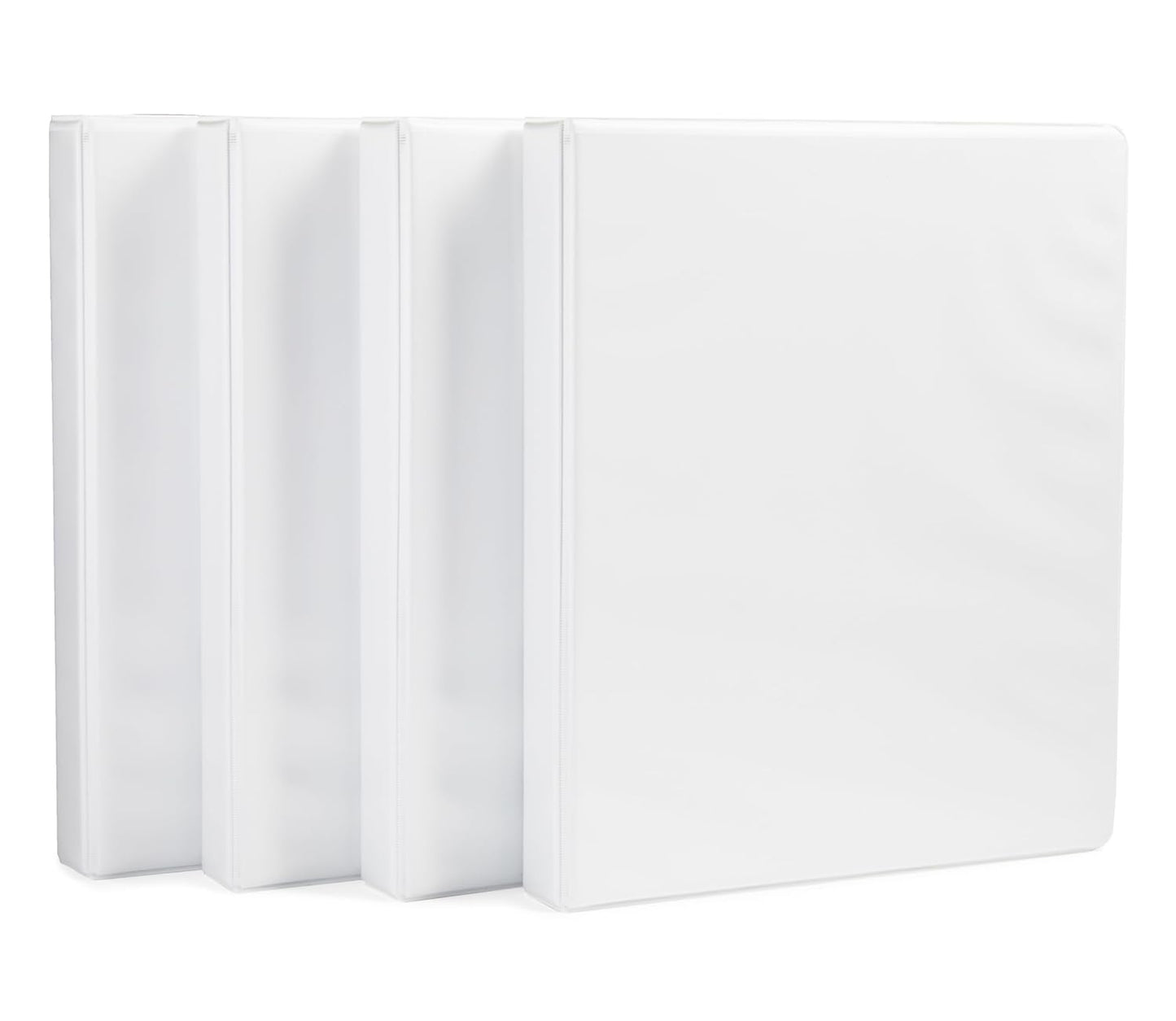 Amazon Basics 3 Ring Binder with Durable 1 Inch D-Ring and Clear Overlay for Storage and Organization, Pack of 4, White