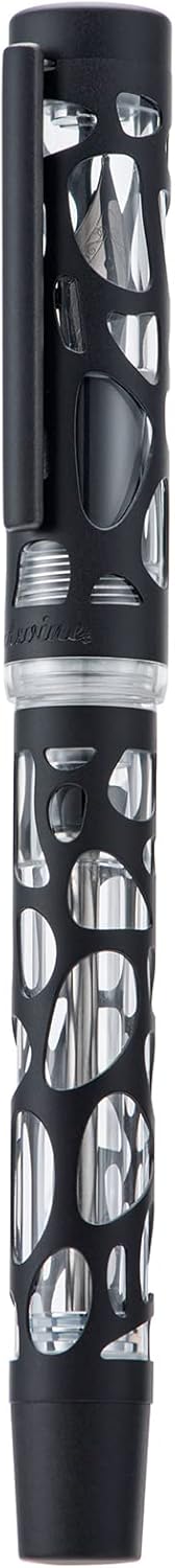 Asvine V169 Vacuum Filling Fountain Pen, Matte Black Water Drop Skeleton Transparent Acrylic Pen, Black Extra Fine Nib Office Pen with Case Set