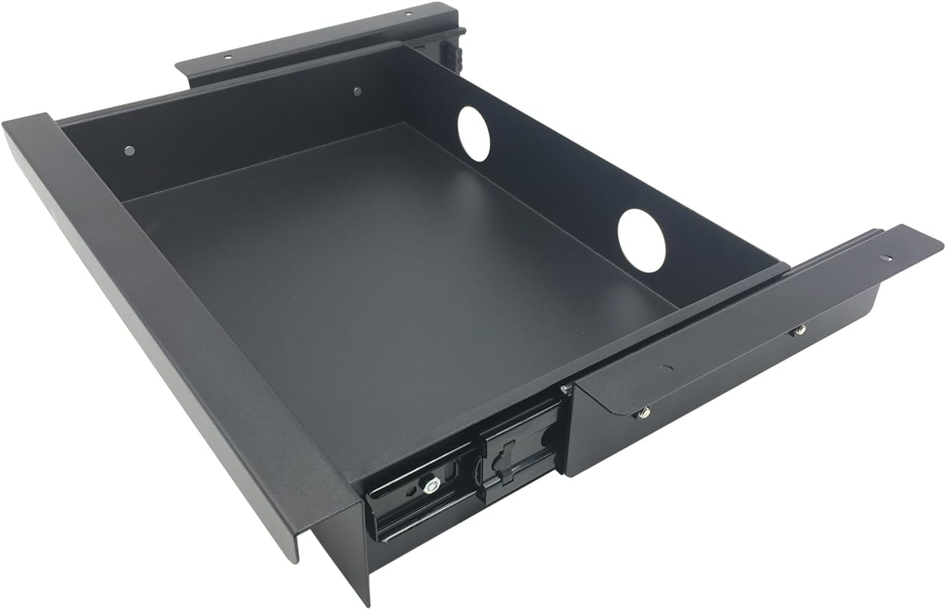 Under Desk Mounted Sliding Pull-out Drawer, W 15.3" x D 8.8" Storage Organizer for Sit Stand Workstation, Metal, Black (Medium)