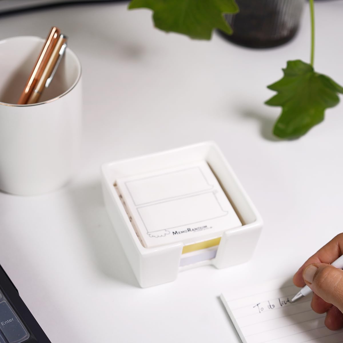 Ceramic Sticky Note Holder, 3 x 3" Sticky Note Dispenser, Notepad Holder for Desk, Office Essentials Organizer (White)