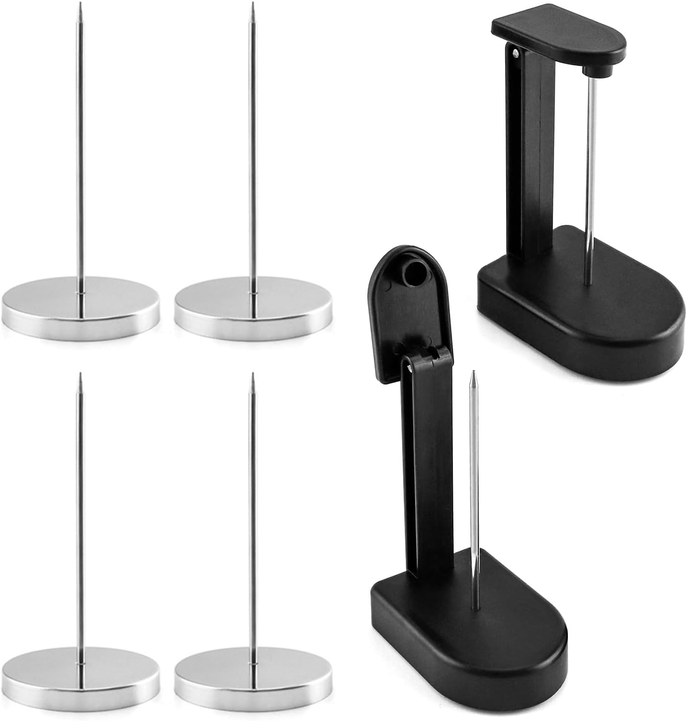 QWORK Desk Receipt Holder, 4 Pcs Spike Stick Receipts Check Bill Fork + 2 Pcs Black Paper Memo Holder Receipt Holder