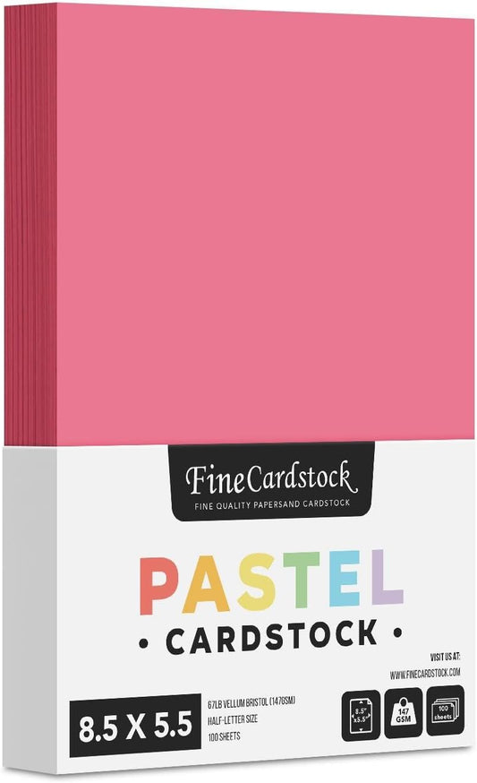 Half Letter Size, 8.5" x 5.5" Pastel Color Cardstock Paper for Arts and Crafts, Scrapbooking, Stationery Printing | Medium Weight 67lb Vellum Bristol (147gsm) Card Stock | 100 Sheets per Pack | Cherry