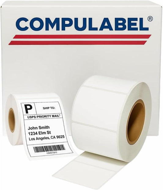 Compulabel 4" x 6" Direct Thermal Labels, White, 3" Core, Perforated, Permanent Adhesive, 1 Rolls, 1000 Labels per roll, 1000 Total