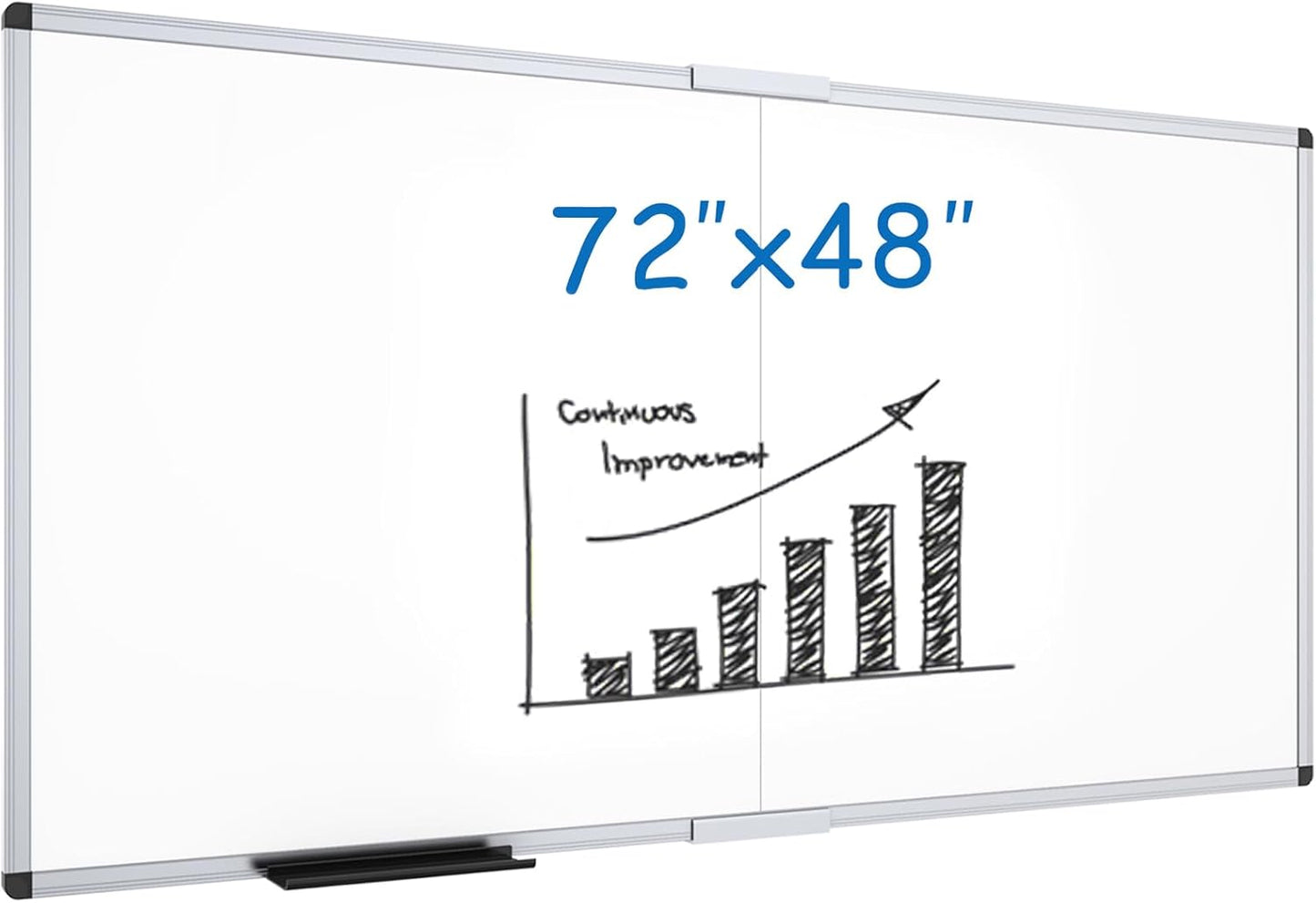 VIZ-PRO Magnetic Dry Erase Board, 72 X 48 Inches, Foldable Wall-Mounted Whiteboard with Silver Aluminum Frame & Marker Tray for School Office and Home 6' X 4'