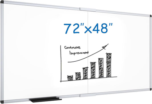 VIZ-PRO Magnetic Dry Erase Board, 72 X 48 Inches, Foldable Wall-Mounted Whiteboard with Silver Aluminum Frame & Marker Tray for School Office and Home 6' X 4'