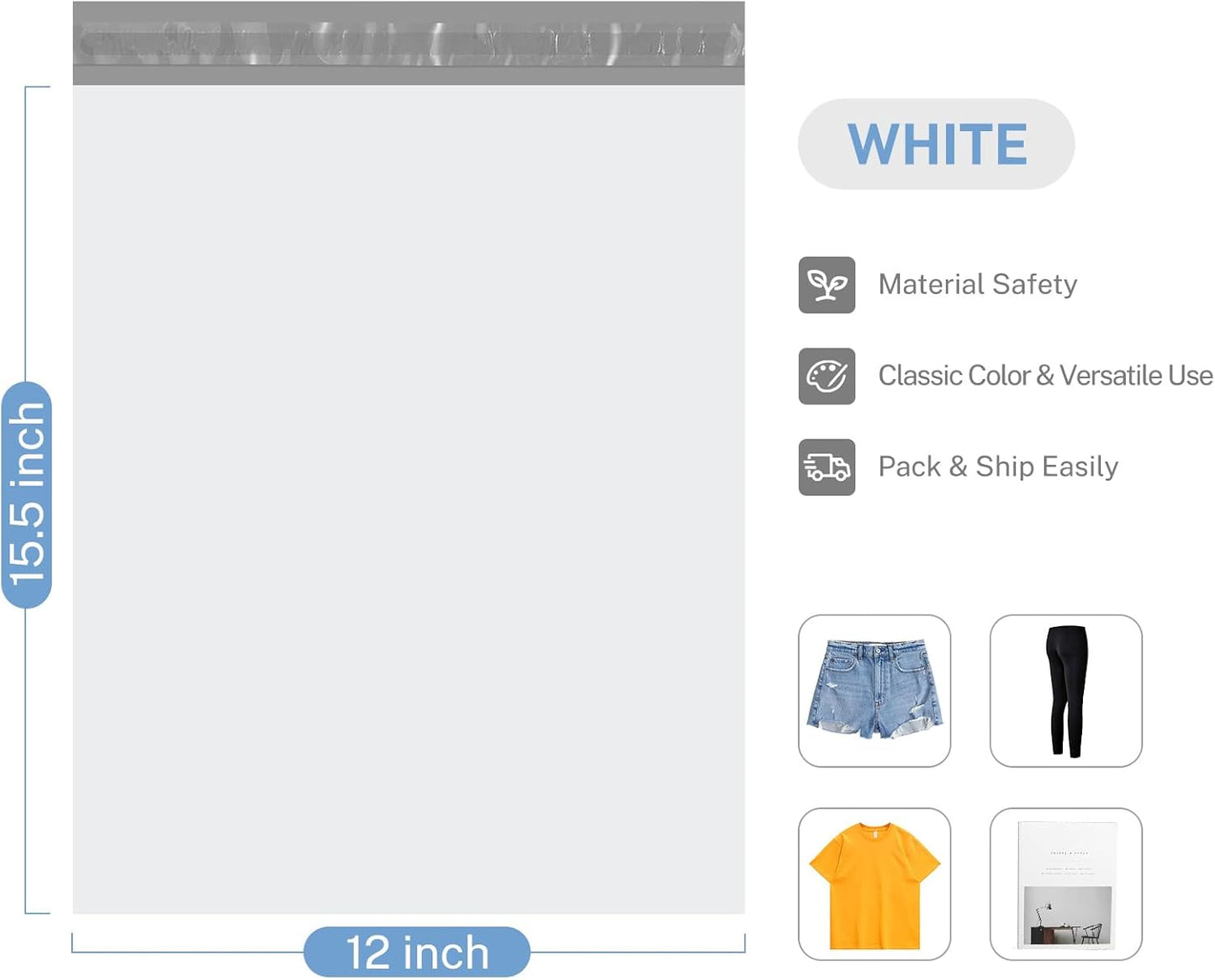 Metronic 1000PC Poly Mailers 12x15.5, Sturdy Shipping Bags for Small Business, Waterproof Mailers Poly Bags, Strong Adhesive Shipping Envelopes for Clothing, Efficient Mailing Envelopes in White