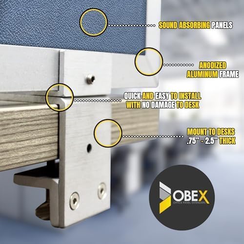 OBEX Acoustic Mounted Screen Privacy Panel Table Top Separator, Sound Blocking Desk Divider (Twilight, 18" X 36")