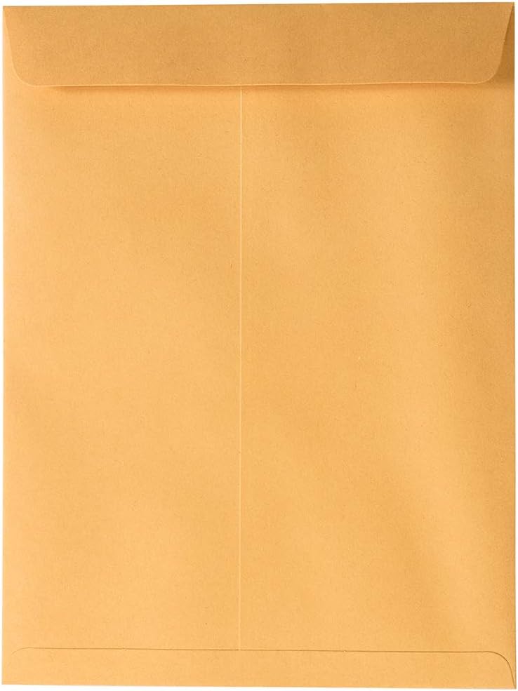 JAM PAPER 9 x 12 Open End Catalog Premium Envelopes with Peel and Seal Closure - Brown Kraft Manila - Bulk 250/Box