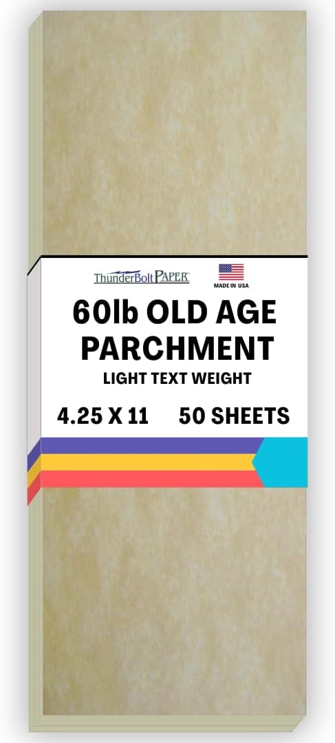 50 Old Age Parchment 60lb Text Weight 4.25 X 11 inches Half Letter Size Cut Long - Stationery Paper - Printable Old Parchment Semblance