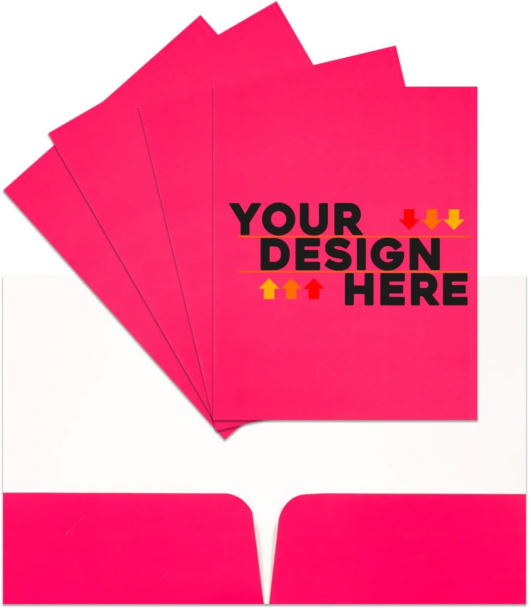 JAM PAPER Custom Printed Semi-Gloss Folders with Round Corner Pockets - Personalized Logo & Text - 12pt C1S - Pink - 100/Pack