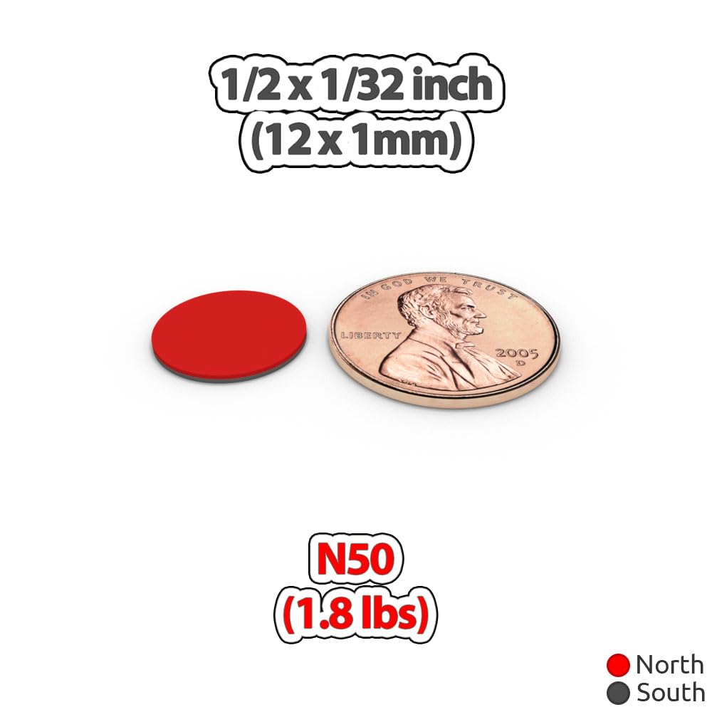 Round Thin Disc Magnets 12x1mm - Magnetic Sticker Craft Scrapbook Fastener Office Holder Circular Slim 1/2x1/32 Magnet Discs (100 Pack)