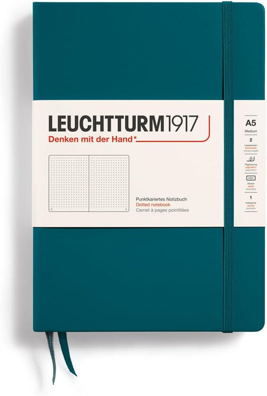 LEUCHTTURM1917 - Notebook Hardcover Medium A5-251 Numbered Pages for Writing and Journaling (Pacific Green, Dotted)