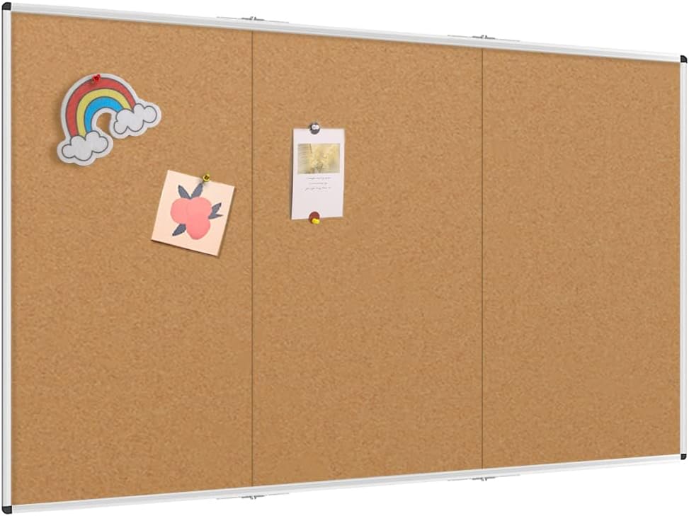 VIZ-PRO 96" x 48" Large Cork Bulletin Board, Foldable & Wall-Mounted Notice Pin Board with Silver Aluminum Frame, for School Home Office - 8' x 4' Corkboard
