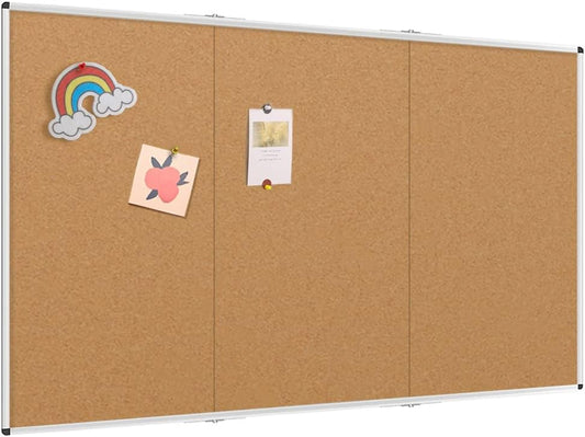 VIZ-PRO 96" x 48" Large Cork Bulletin Board, Foldable & Wall-Mounted Notice Pin Board with Silver Aluminum Frame, for School Home Office - 8' x 4' Corkboard