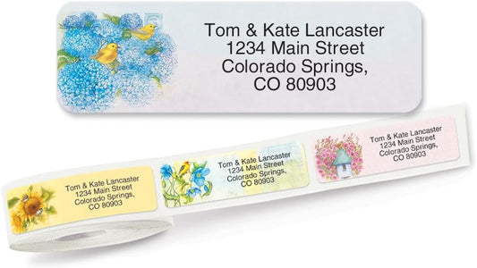 Everyday Birds Rolled Personalized Return Address Mailing Labels with Dispenser, Set of 250, Small ¾ x 2½ Inch Size, Custom Self-Adhesive Sticker Roll, by Colorful Images