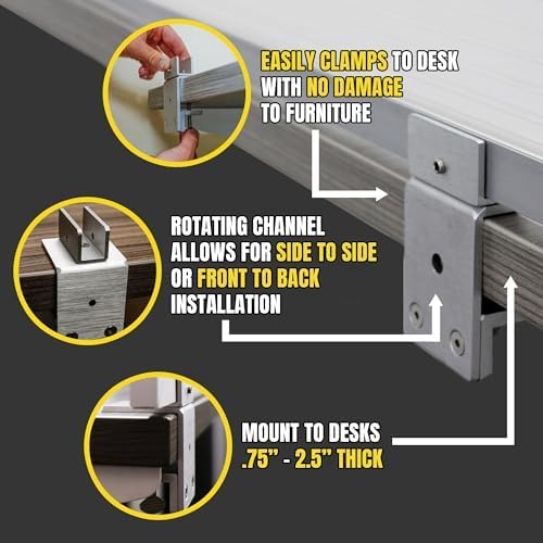 OBEX Polycarbonate Office Desk Mounted Privacy Screen Adjustable Table Top Panel Divider, Universal Aluminum Bracket-USA Made, 24" x 42", White