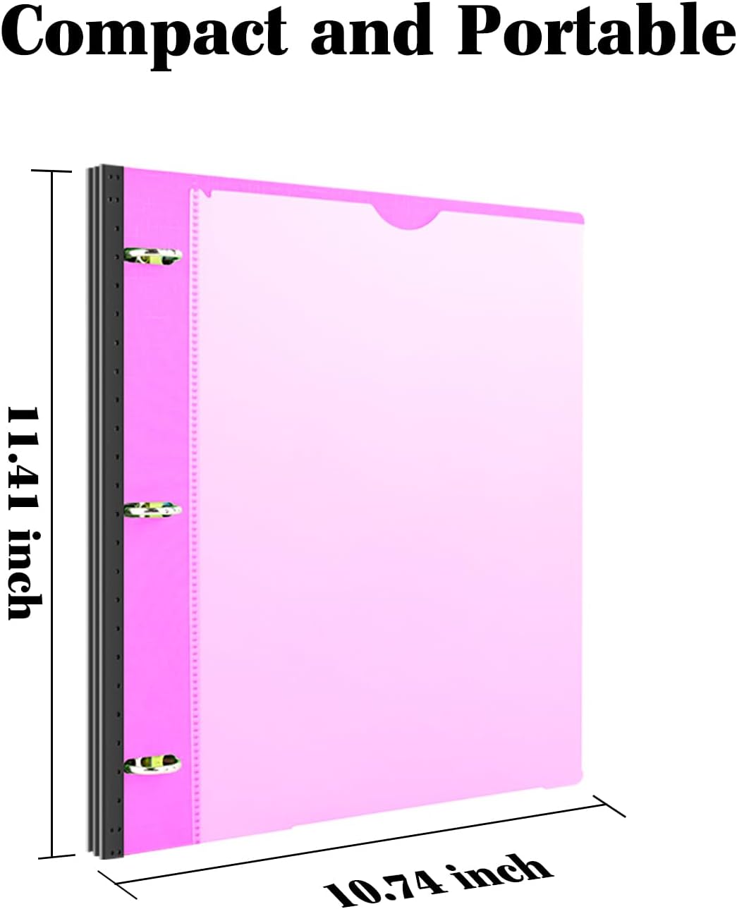INFUN 1 Inch Telescoping 3 Ring Binder - 1PCS,Flexible Round Binder with Customizable Front Cover and Clear Catalog Pocket, 1 Inch Rings, 225 Sheet Capacity-Pink