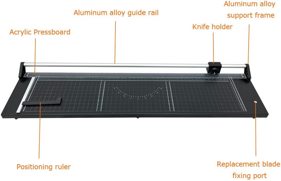 48'' Manual Rotary Paper Trimmer Cutter with an Angle Line Rolling Guillotine Paper Cutting Machine for Cutting Photo Paper, Film（Black）