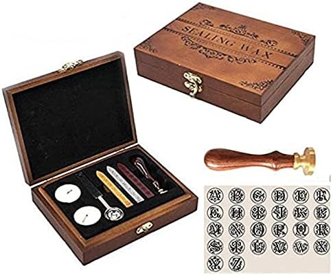 Luxury Vintage Alphabet Initial P Wood Gift Box Pack Engraved Wedding Invitation Classical Old-fashioned Antique Wax Seal Sealing Stamp Wax Sticks Melting Spoon Stamp Maker Gift Box Kit Set