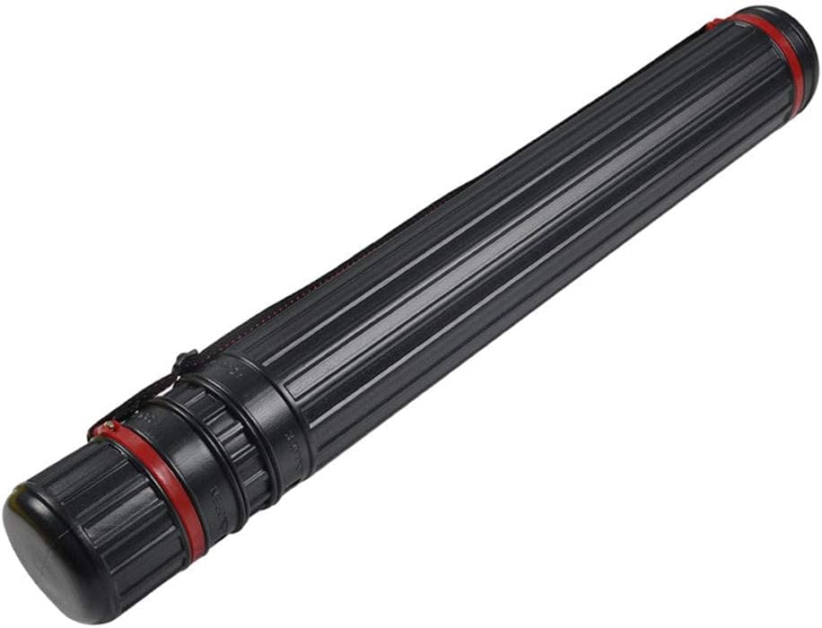 DEWEL Drawing Tube Blueprint Case Telescoping Art Tube Expands from 30”to 52”, Large Plastic Black Fishing Rods Storage Tube Waterproof and Light Resistant Poster Tube with Strap (XL Size)