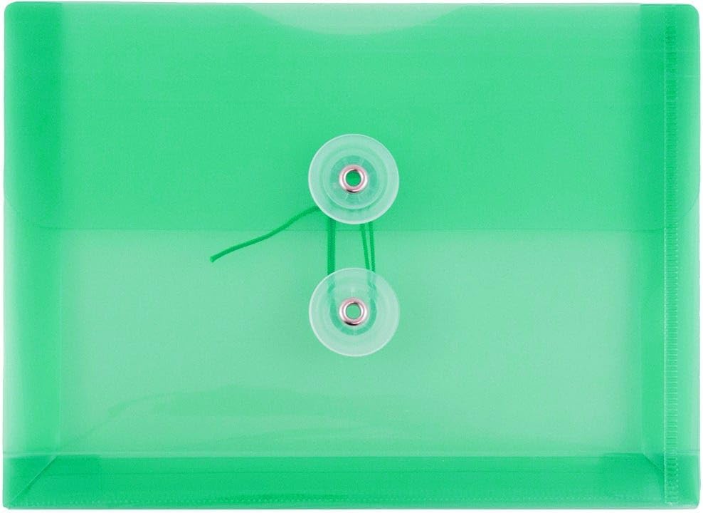 JAM PAPER Plastic Envelopes with Button & String Tie Closure - Index Size - 5 1/2 x 7 1/2 - Green - 3/Pack