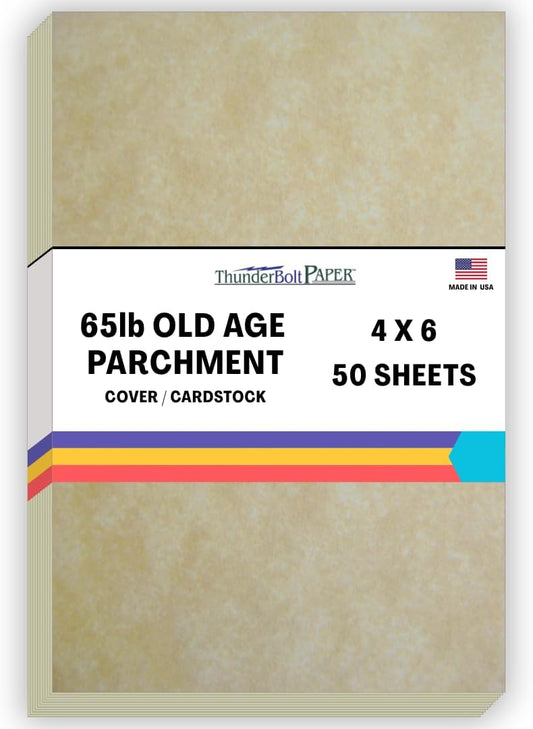 50 Old Age Parchment 65lb Cover Paper Sheets 4 X 6 Inches Cardstock Weight Colored Sheets 4" X 6" (4X6 Inches) Photo|Card|Frame Size - Printable Parchment Semblance by The Pulp Process