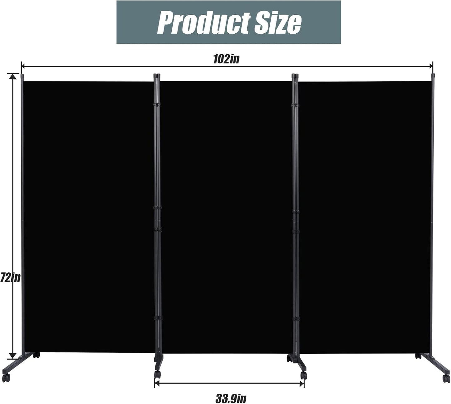 Room Divider Folding Privacy Screens with Wheels, 6FT Tall Divider for Room Separation, 3 Panel Movable Room Partitons and Dividers, Indoor Room Dividers Panel with Non-See Through Fabric for Office