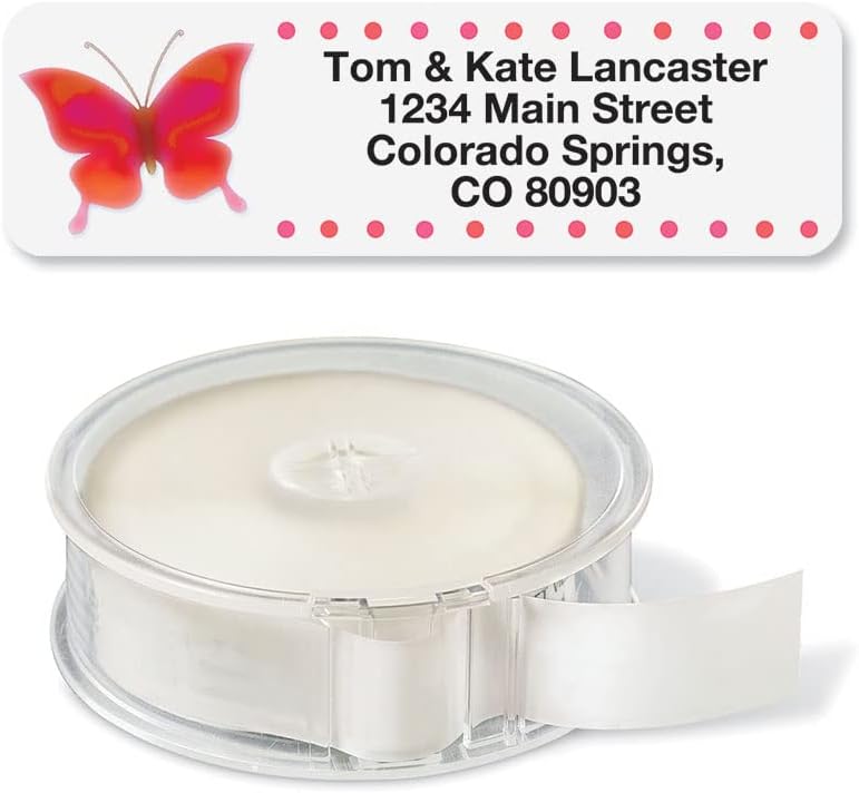 Watercolor Butterflies Rolled Personalized Return Address Mailing Labels with Dispenser, Set of 500, 5 Designs, Small ¾ x 2½ Inch Size, Custom Self-Adhesive Sticker Roll, by Colorful Images