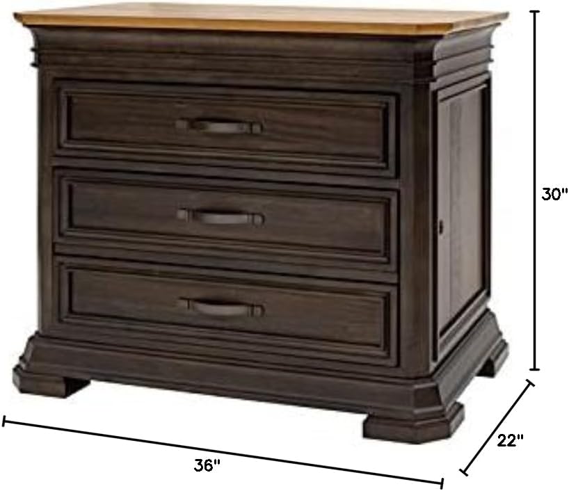 BOWERY HILL Executive Lateral File with Solid Wood Plank Top in Brown