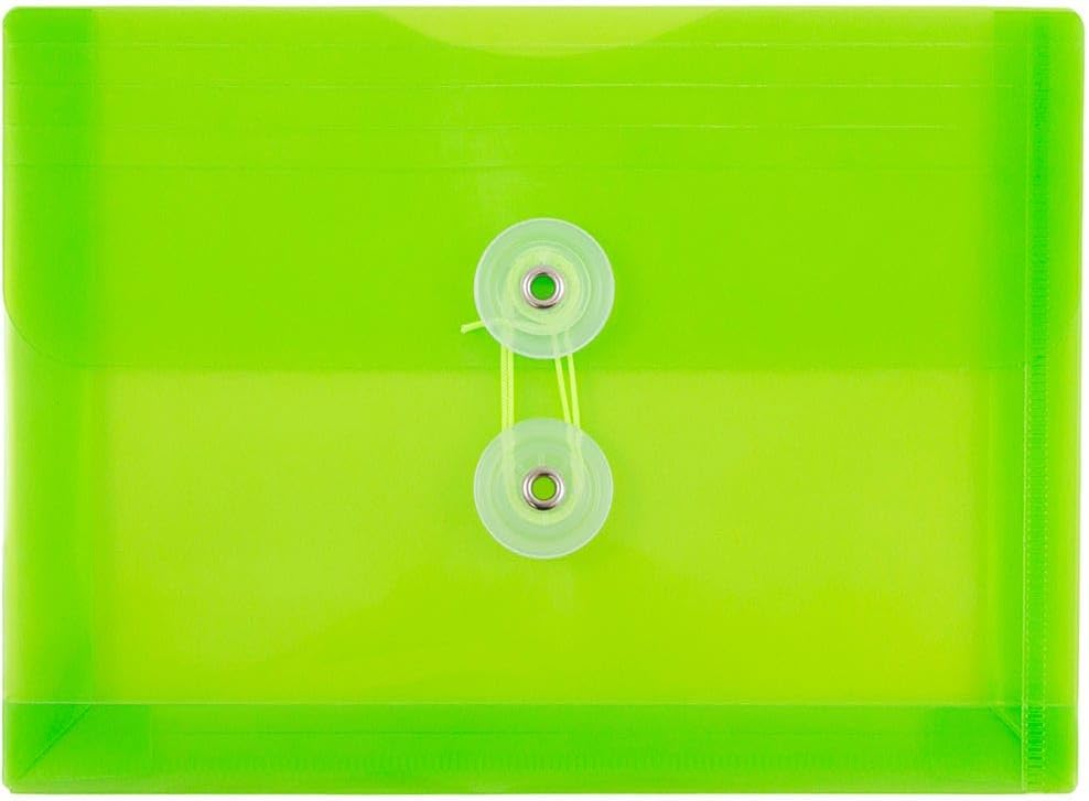 JAM PAPER Plastic Envelopes with Button & String Tie Closure - Index Size - 5 1/2 x 7 1/2 - Lime Green - 3/Pack