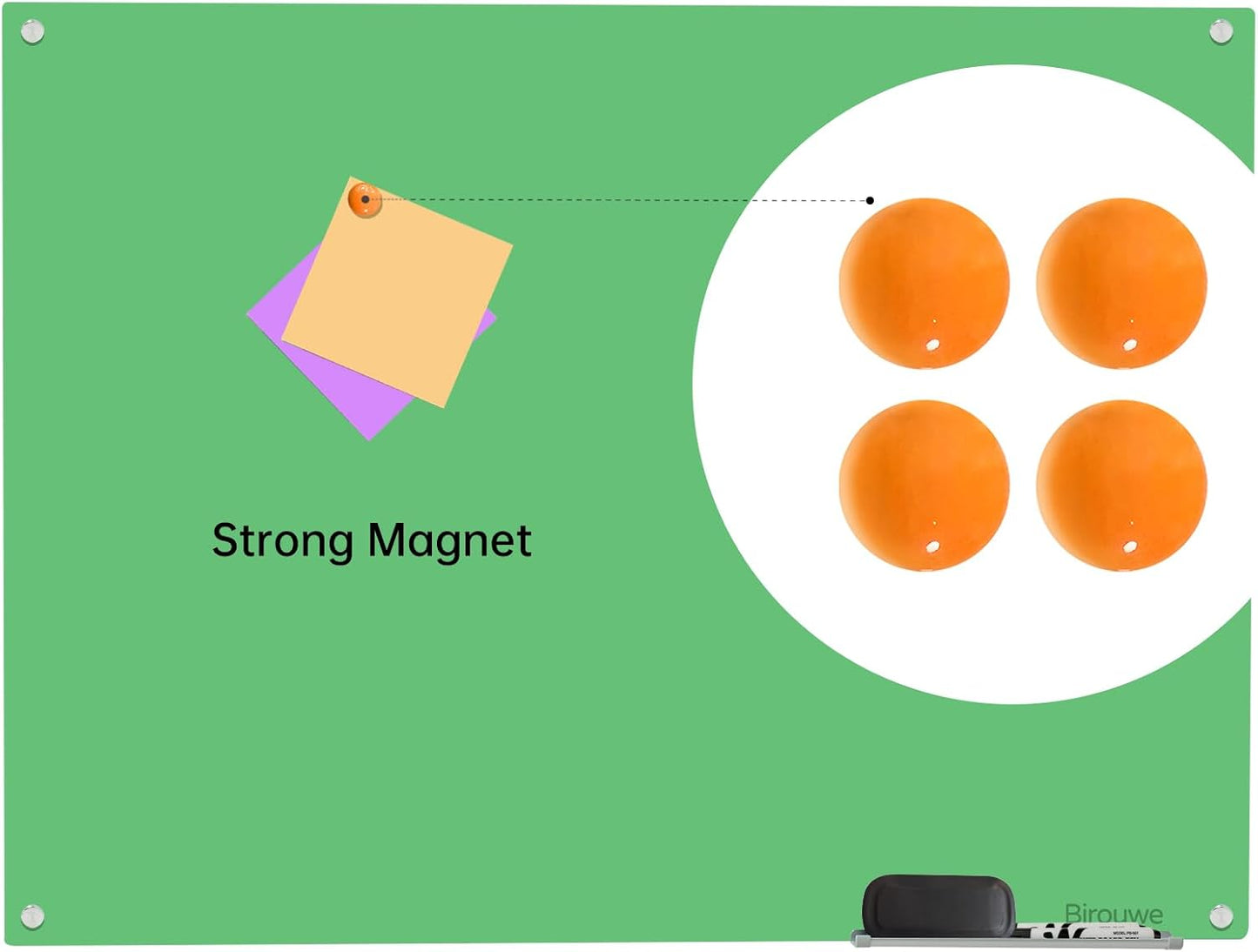 Magnetic Glass Dry Erase Board - White Board 48 x 36 Inch Wall Mounted Glass Whiteboard, Large Frameless Glass White Board for Wall Office, Home & School, Green
