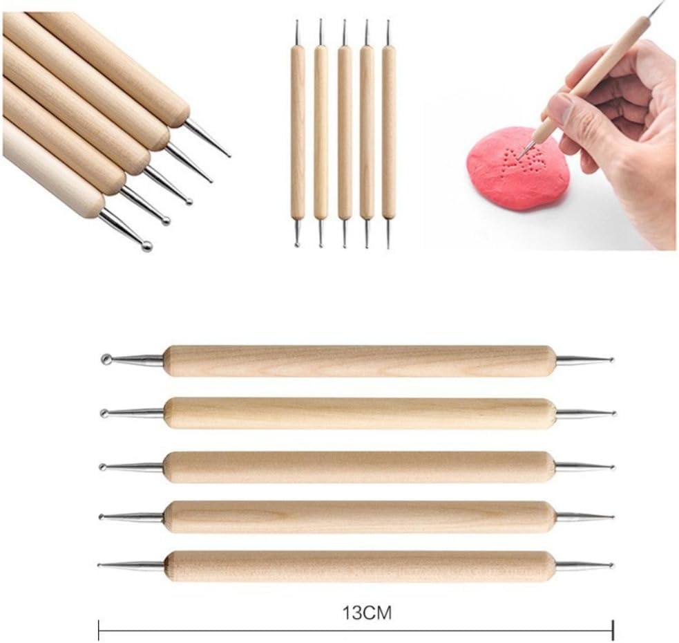 Walfront 5Pcs Double End Embossing Set Stainless Steel Ball Tip Tracing Dotting for DIY Painting Engraving Shaping