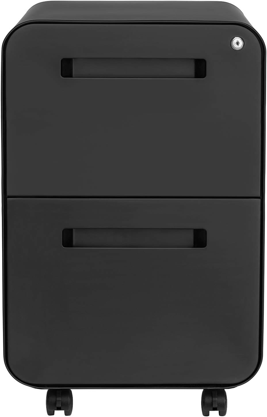 Laura Davidson Furniture Stockpile 2 Drawer Mobile File Cabinet with Lock - Under Desk Metal Filing Cabinet, Legal/Letter File Folders, Wheels and Stationary Feet, Pre-Assembled, Black