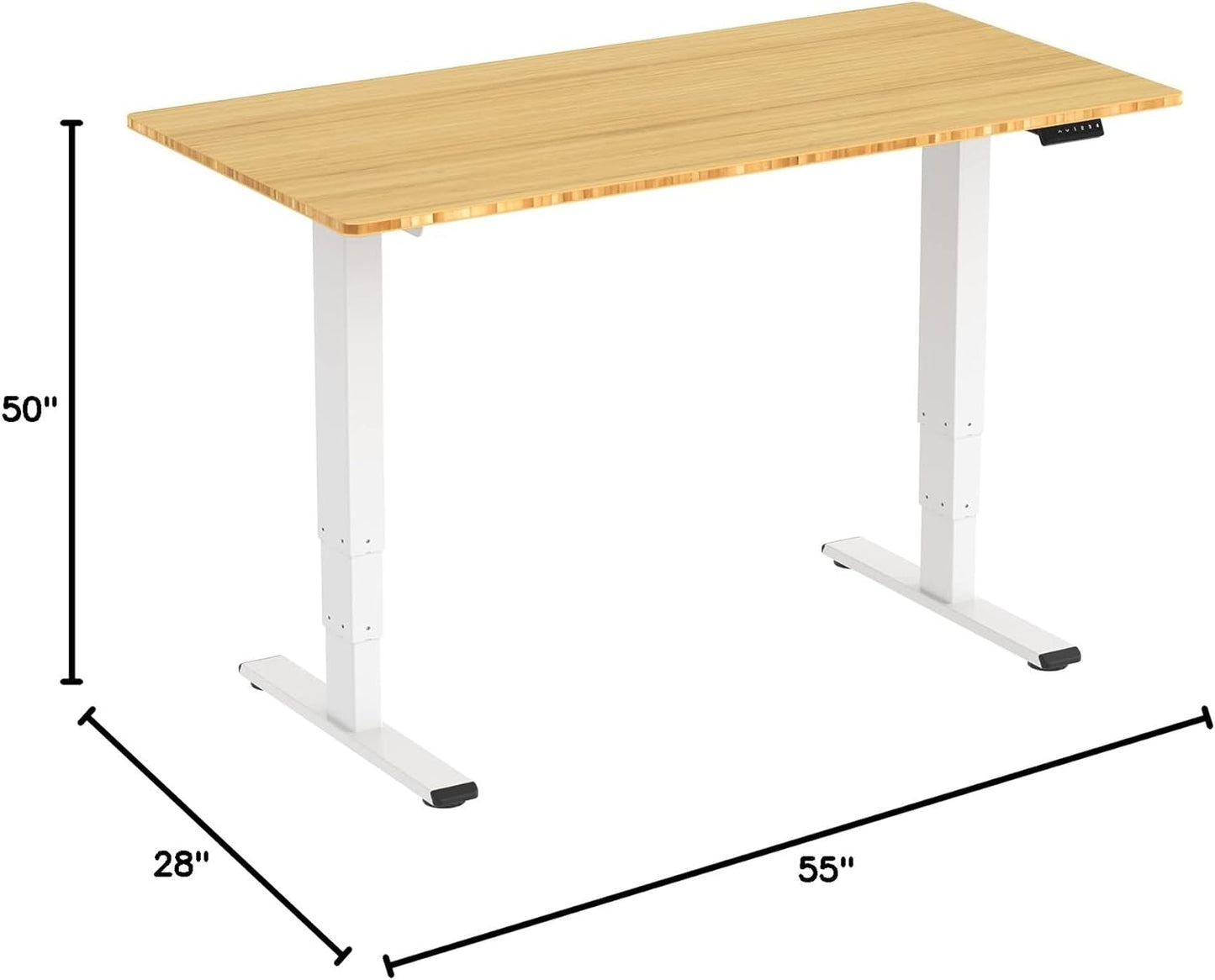SANODESK 55 Inch 3 Stage Bamboo Electric Standing Desk, Dual Motor Height Adjustable Desk, Whole-Piece Desktop Sit to Stand Home Office Desk (White Frame/ 55” x 28” Natural Bamboo Top)