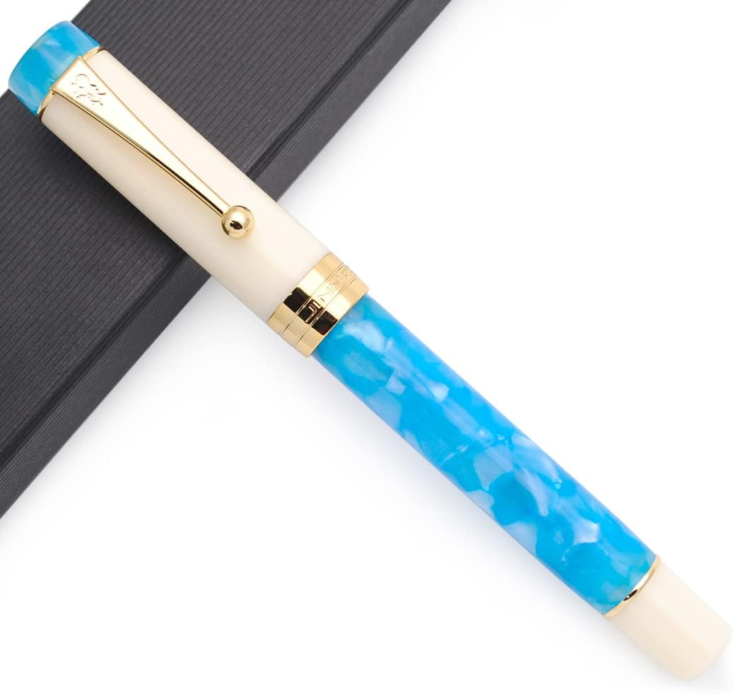 JINHAO 100 Fountain Pen with Ink Converter (Medium Nib 0.7mm, Sky Blue-B)