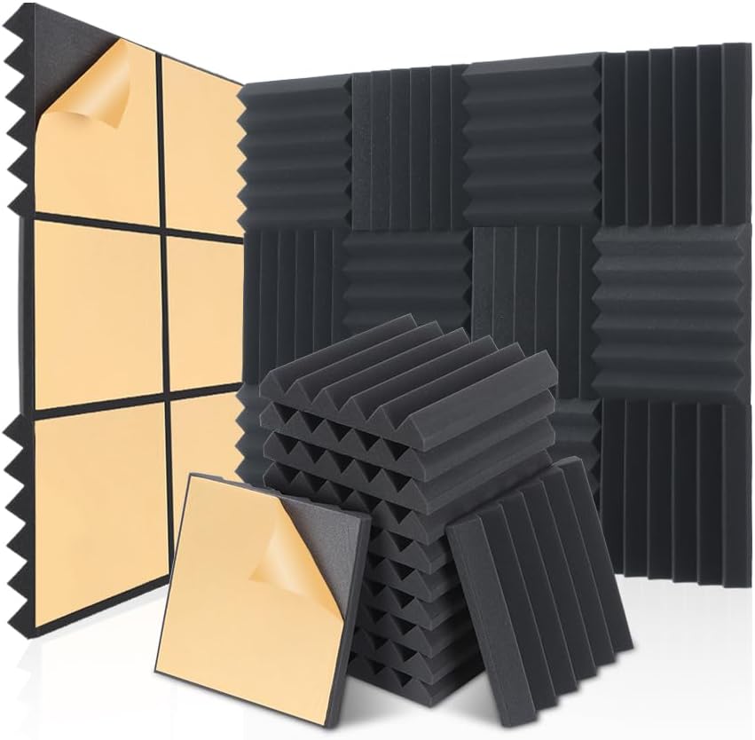 36 Pack Acoustic Foam Panels with Self-Adhesive 12" X 12" X 2" Wedges Sound Proof Foam Panels for Walls High Density Soundproof Wall Panels for Studio and Home