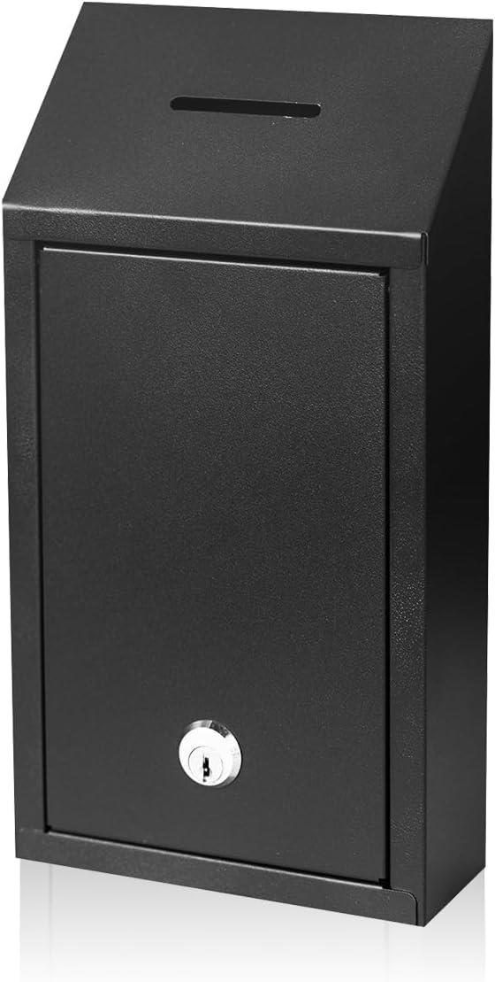 Metal Suggestion Box Cash Box Wall-Mounted & Tabletop With Lock slot for Fundraising Comment Voting Prayer Money Drop Donation for Home Office Outdoor 10.62×5.51×2.36"