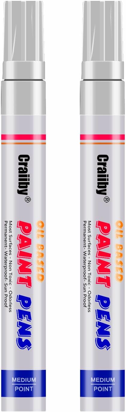 White Paint Markers, 2 Pack Oil-Based Waterproof Quick Dry Permanent Paint Pen Set for Rocks Painting, Wood, Plastic, Canvas, Glass, Mugs, Metal, Tire, Stone, DIY Craft