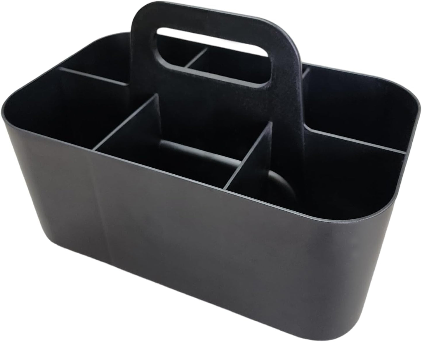 Small Stackable Plastic Caddy with Handle 6 Compartment | Desk, Makeup, Dorm Caddy, Classroom Art Organizers - 4 Pack, Made In USA (Black)