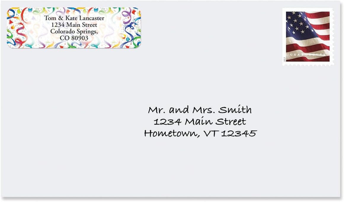 Colorful Images Birthday Surprise Rolled Personalized Return Address Mailing Labels with Dispenser, Customize with Name & Shipping Address, 125 ¾” x 2½” Self Adhesive, Easy Peel Label Roll