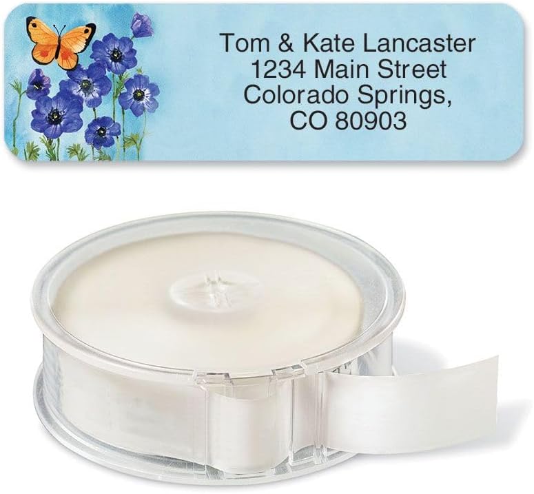 Colorful Images Floral Wings Rolled Personalized Return Address Mailing Labels with Dispenser, 5 Designs, Set of 250, Small ¾ x 2½ Inch Size, Custom Self-Adhesive Sticker Roll