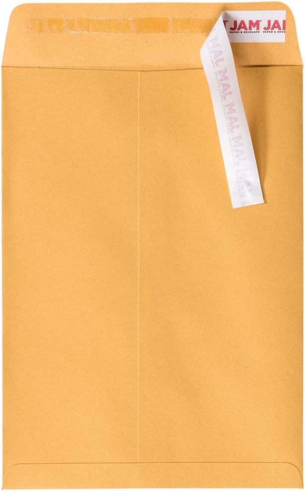 JAM PAPER 7 1/2 x 10 1/2 Open End Catalog Envelopes with Peel and Seal Closure - Brown Kraft Manila - 50/Pack